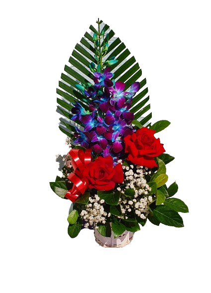 Epic Small Basket Arrangement - Orchids & Roses